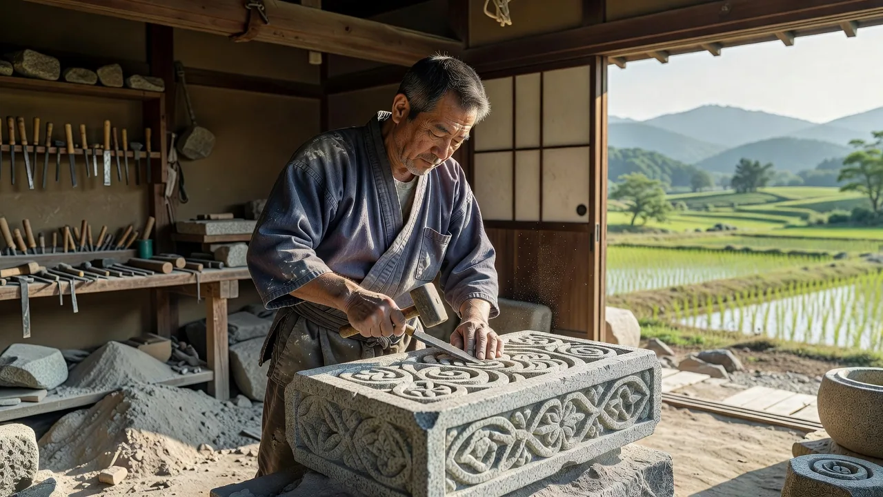 石を彫る職人