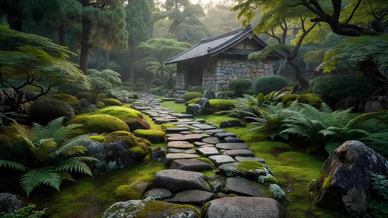 苔むす石畳の道