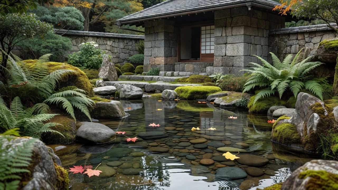 静かな庭の池