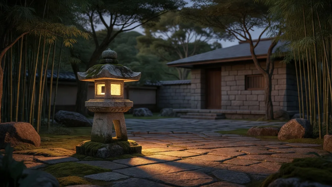 夕暮れの石灯篭